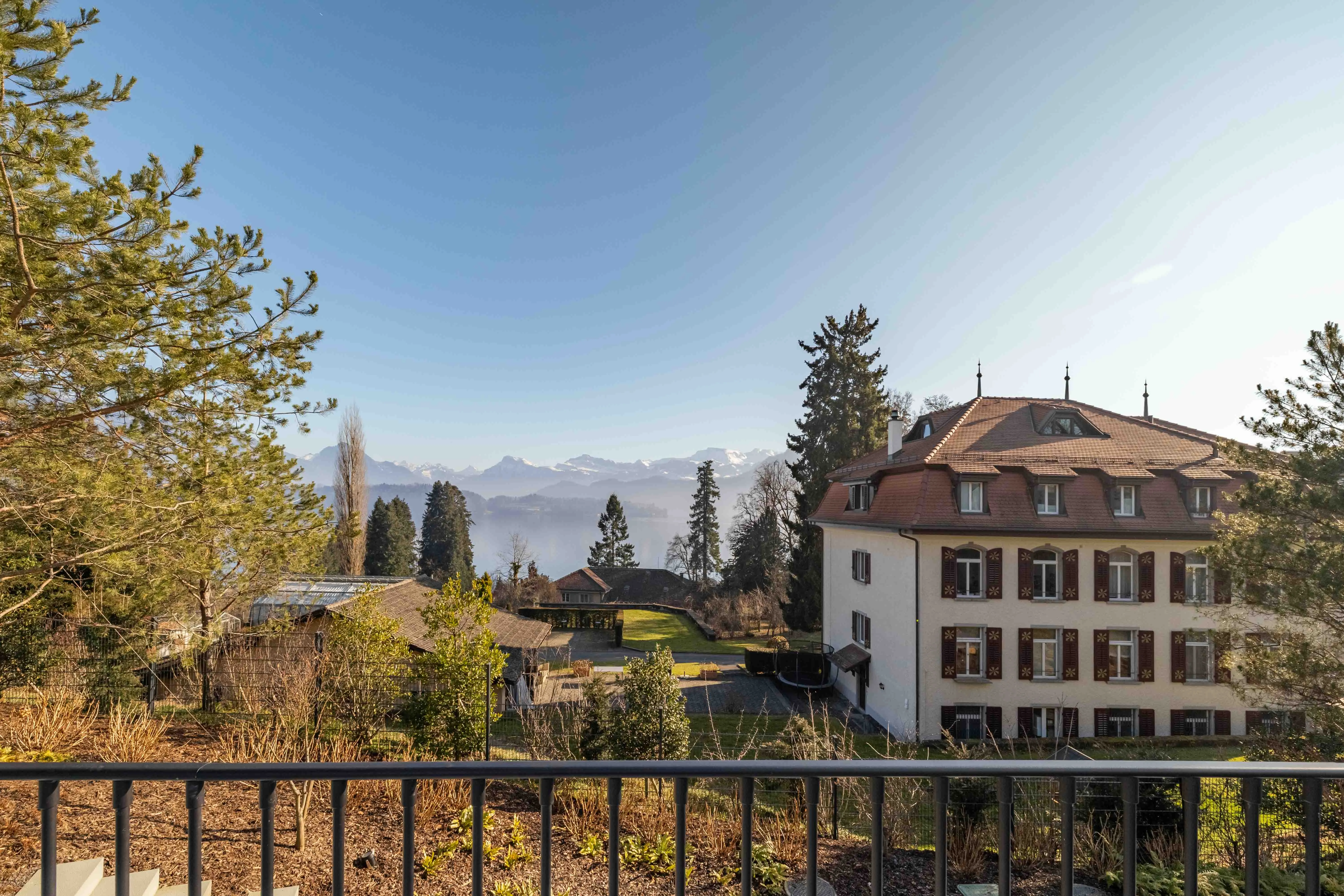 View from Seemattpark over Lucerne and the Alps